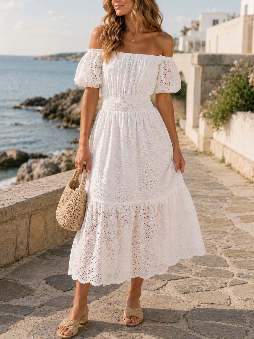 Betsey Johnson Off Shoulder Eyelet Lace Dress White XS - Picture 12 of 12